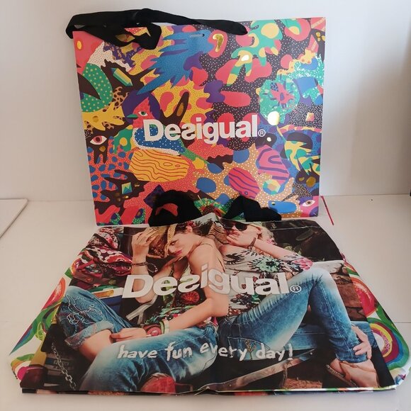 DESIGUAL Shopping Bag Lot of 2 Reusable Large PVC and Paper Lot Bags - Picture 4 of 7